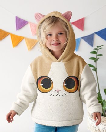 Cute Cat Gift For Daughter - Personalized Kid Fleece Hooded Sweatshirt With Ears