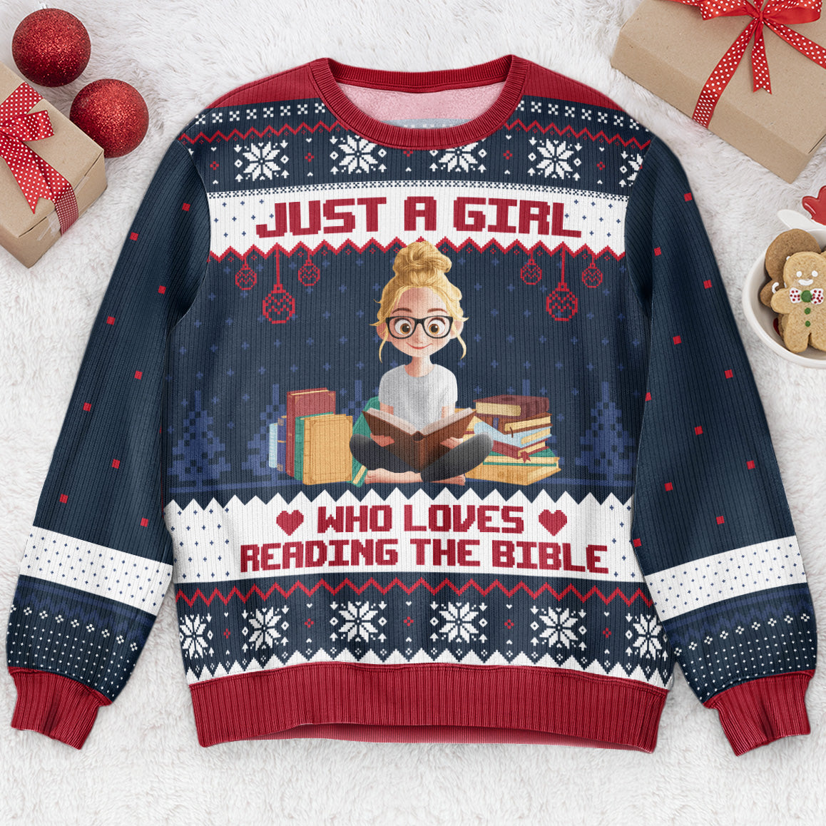 Just A Girl Who Loves Reading Bible - Personalized Ugly Sweater