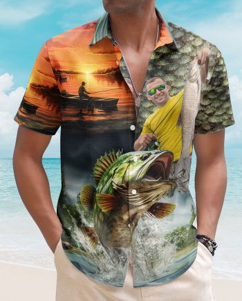 Custom Photo Fishing Bass Fish For Husband - Custom Photo Hawaiian Shirt