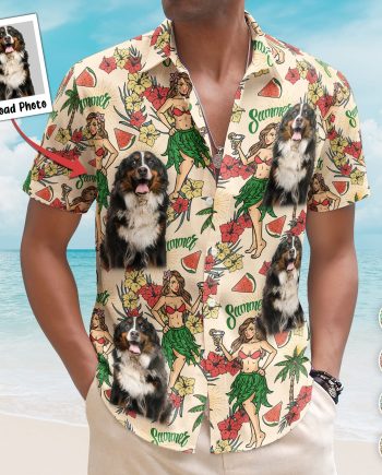 Custom Photo With Hula Girl Tropical Pattern Hawaiian Shirt - Custom Photo Hawaiian Shirts