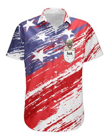 Dog In Pocket American Flag Patriotic - Personalized Hawaiian Shirt