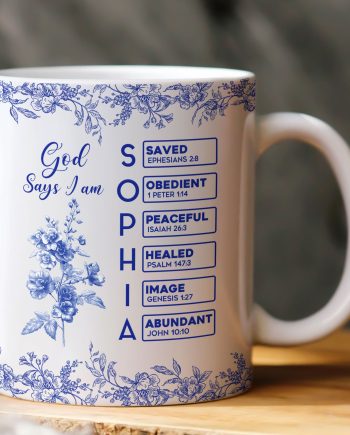 God Says I Am Name Letter In Bible Birth Flower Toile De Jouy Style - Personalized Mug