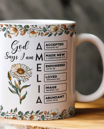 God Says I Am Name Letter In Bible With Stained Glass Birth Flower - Personalized Mug