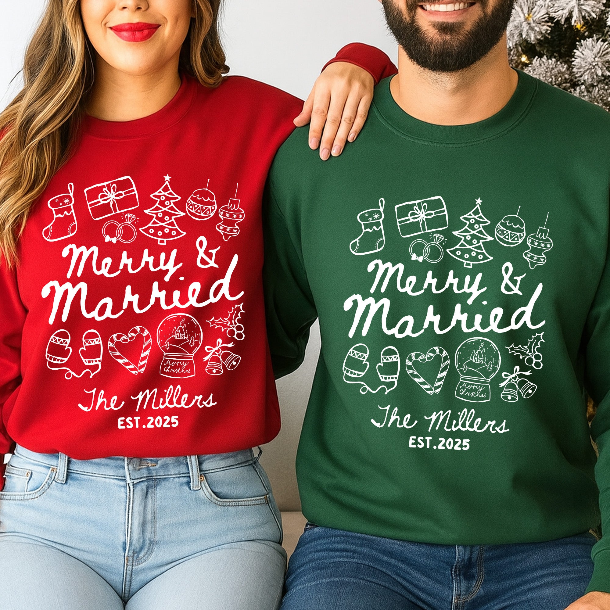Merry And Married Couple Matching Sweatshirts - Personalized Sweatshirts