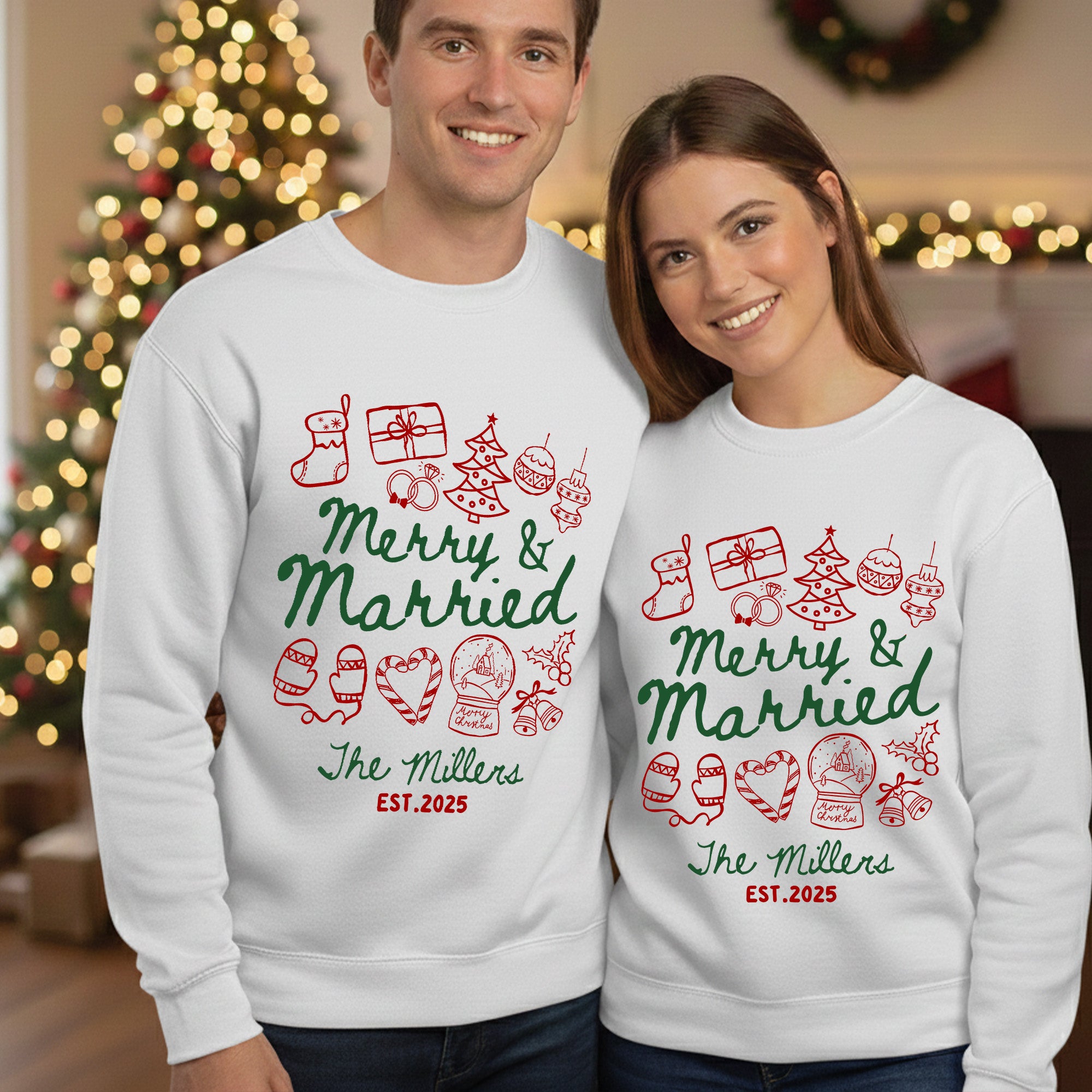 Merry And Married Couple Matching Sweatshirts - Personalized Sweatshirts