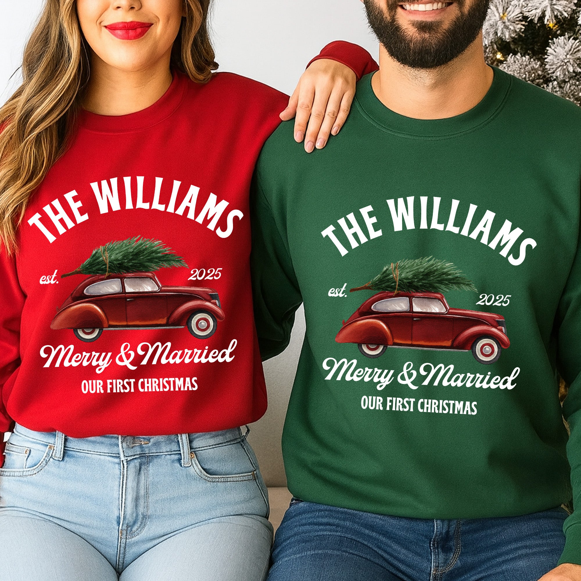 Merry & Married Our First Christmas Couple Matching Sweatshirts - Personalized Sweatshirt