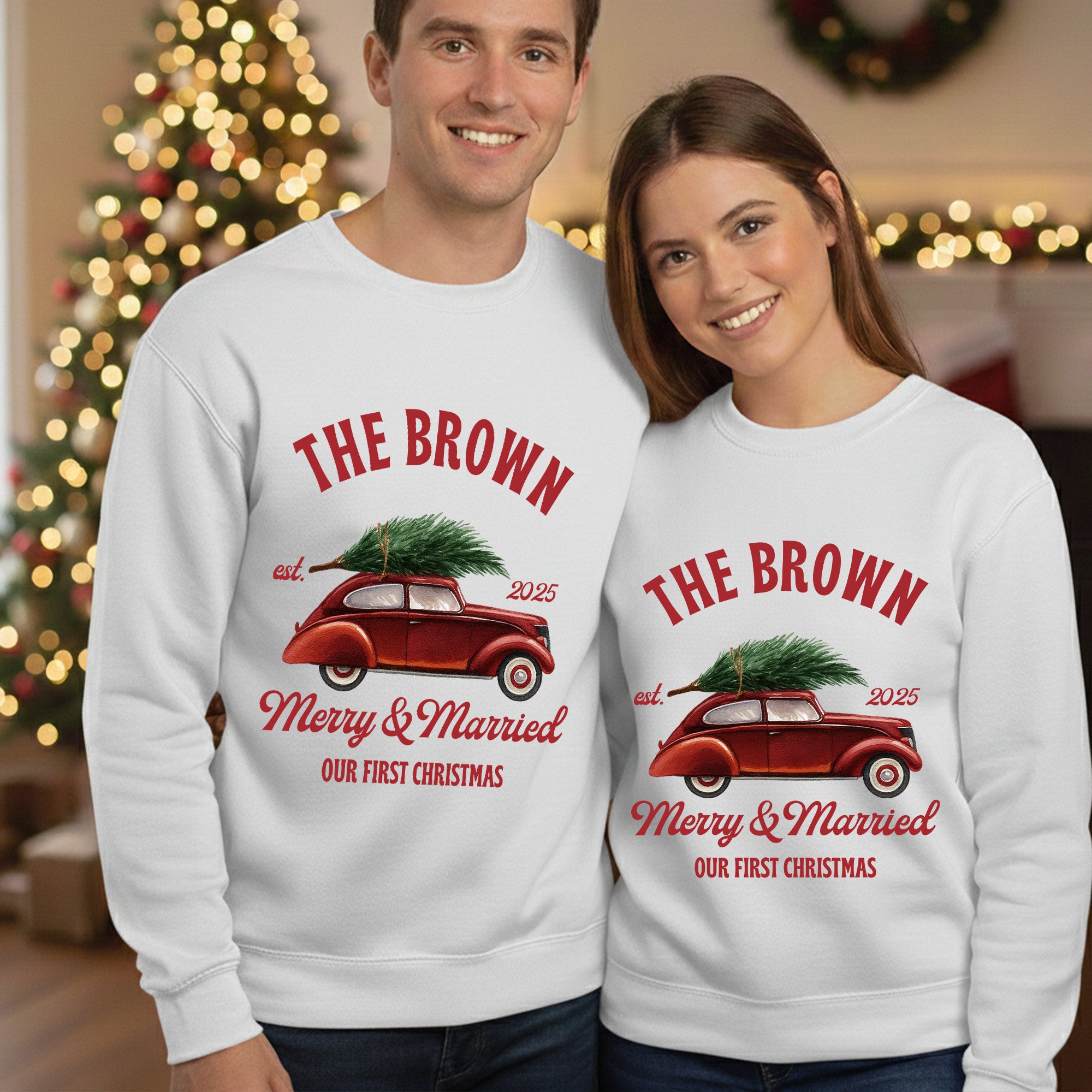 Merry & Married Our First Christmas Couple Matching Sweatshirts - Personalized Sweatshirt