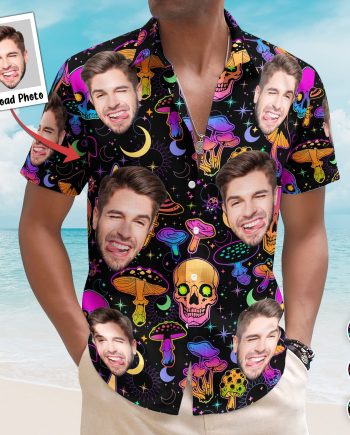 Magic Mushroom And Skull Gift For Men - Custom Photo Hawaiian Shirts