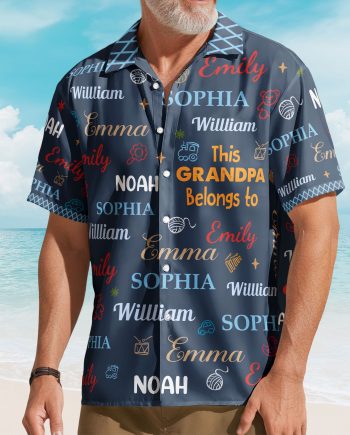 This Grandpa Belongs To Word Art - Personalized Hawaiian Shirt